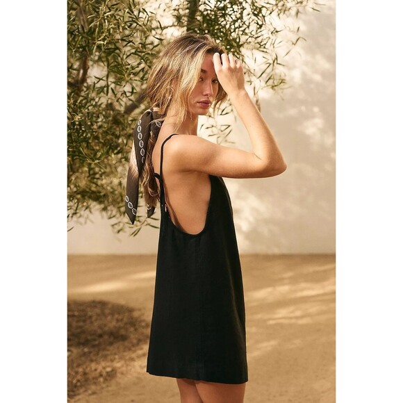 Free People Free-Est Beachside Cotton-Linen Mini Dress Black Slip Beach S 281350 - Picture 2 of 9